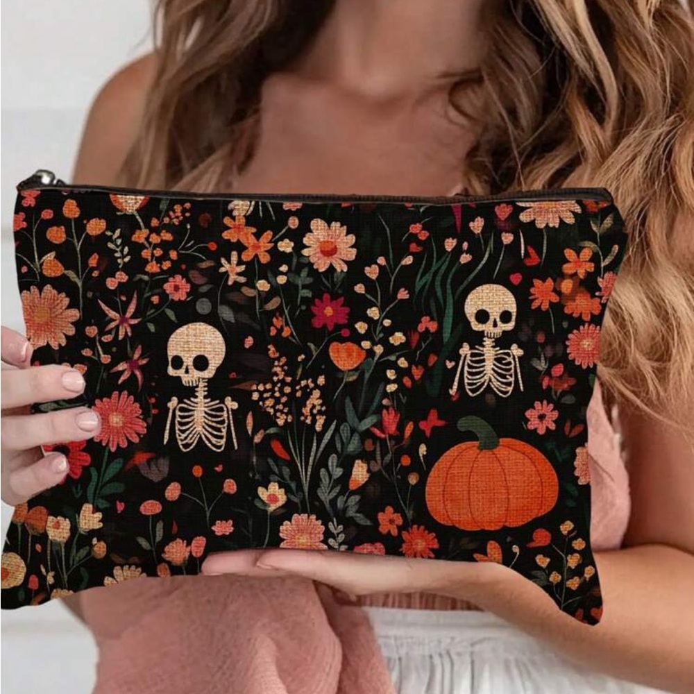 🎃New Floral Skeleton & Pumpkin Print Clutch/Bag🎃